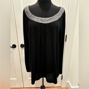Emoi NEW long sleeve top black silver sequins neckline accent womens 14/16